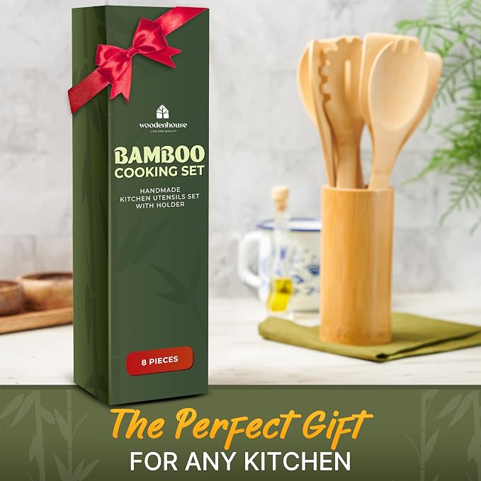 Bamboo Utensils 7 PCs with Holder – Bamboo Cooking Utensils Set + Holder - Image 7