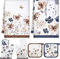 Teenyyou 6 Pcs Spring Brown Poppy Floral Kitchen Towels Oven Mitts and Pot by Teenyyou