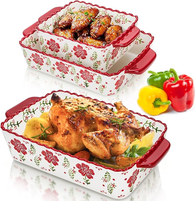 Coloch 3 Pack Ceramic Baking Dishes, Rectangular Bakeware Set Hand-painted by Coloch