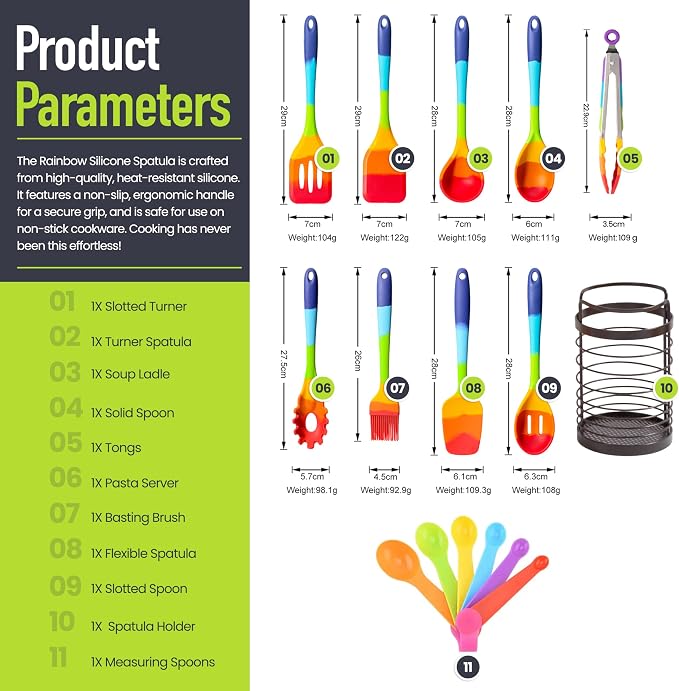 11-Piece Rainbow Silicone Spatula Bundle - Image 2