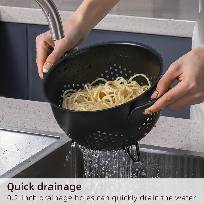Metal Colander 5 Quart Powder Coated Self-draining Metal Strainer - Image 3