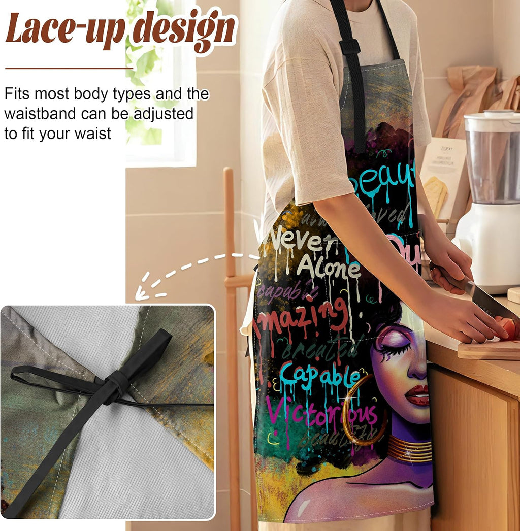 Aprons For Women With Pockets African Art Apron Black Girl Kitchen