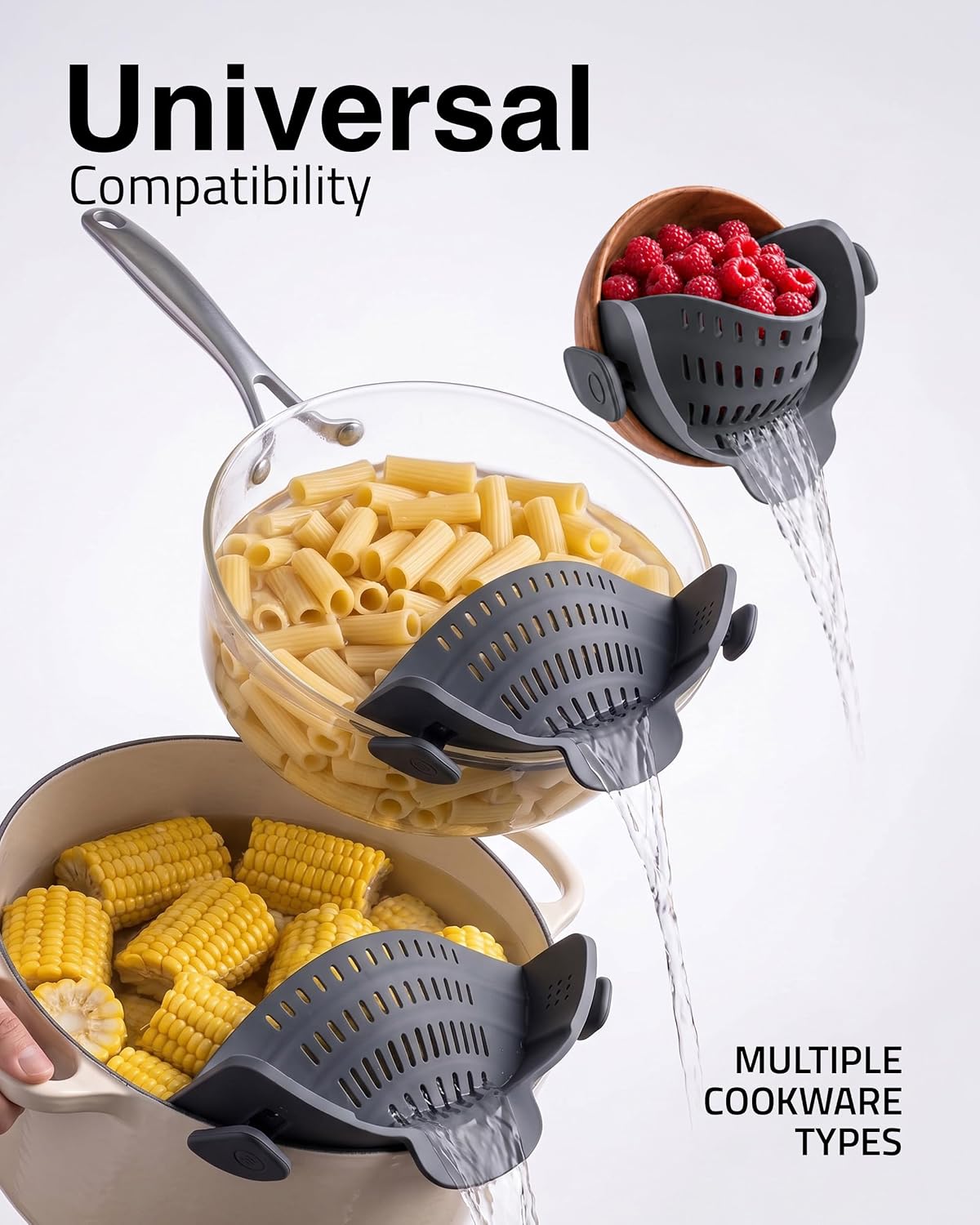 Kitchen Gizmo Snap N' Strain Pot Strainer - Silicone Pasta Strainer