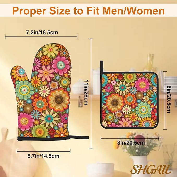 Mandala Flower Pattern Oven Gloves and Hot Pads Set - Image 3