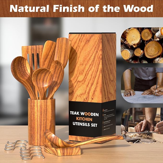 Natural Teak Kitchen Cooking Utensil Set - Image 8