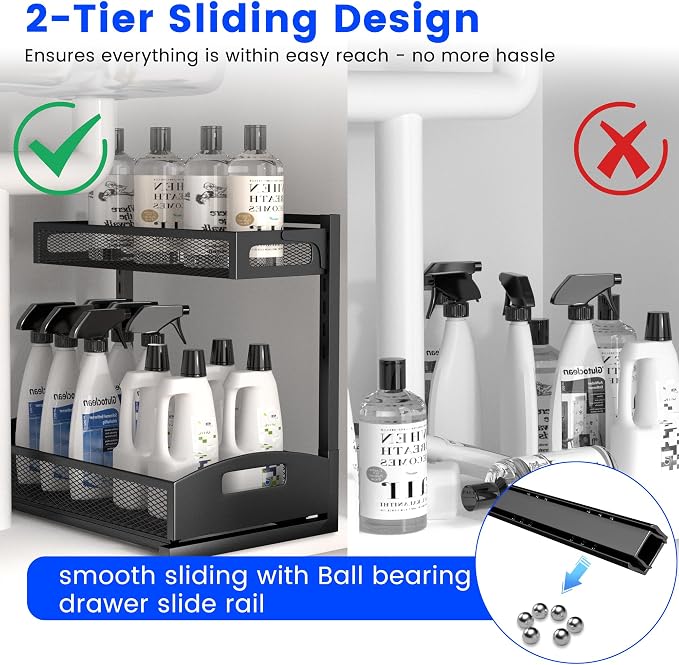 Petiza Under Sink Organizer, 2 Pack Height Adjustable Under Sink Organizers and - Image 3
