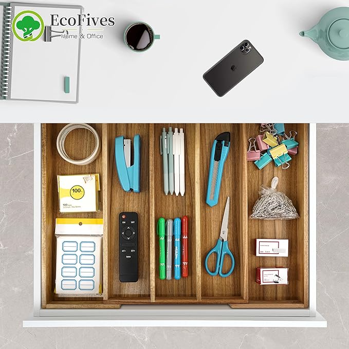 EcoFives Luxury Acacia Silverware Organizer -Kitchen Drawer Organizer - Image 4