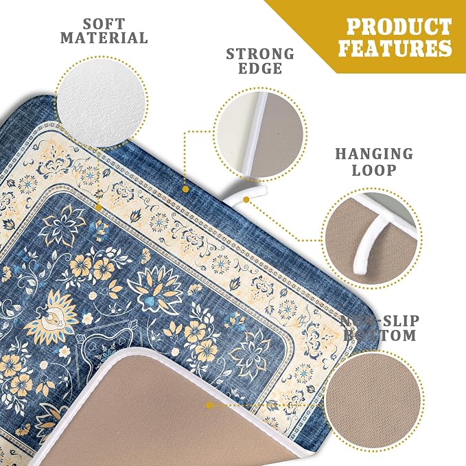 Blue Boho Dish Drying Mat for Kitchen Counter 16x18 Inch Fast Dry Drying Pad - Image 4