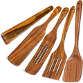 5 PCS Wooden Spatula for Cooking, Natural Teak Wooden Utensil Set, Non-Toxic by Vorisebo
