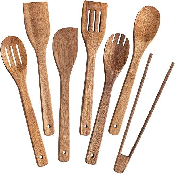 Eisinly Wooden Spoons for Cooking 7-Piece, Kitchen Nonstick Wood Cooking by Eisinly