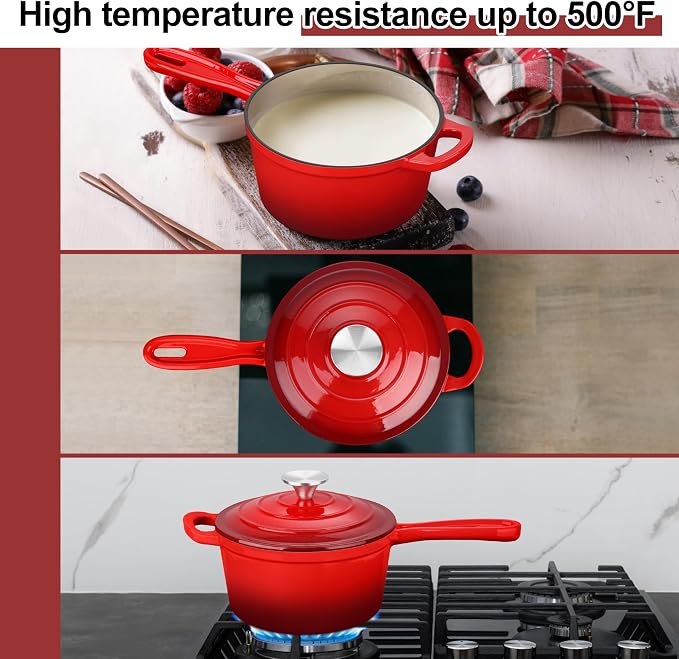 3 Quart Saucepan with Lid, Leonyo Enameled Cast Iron Sauce Pot, Large Enamel - Image 4
