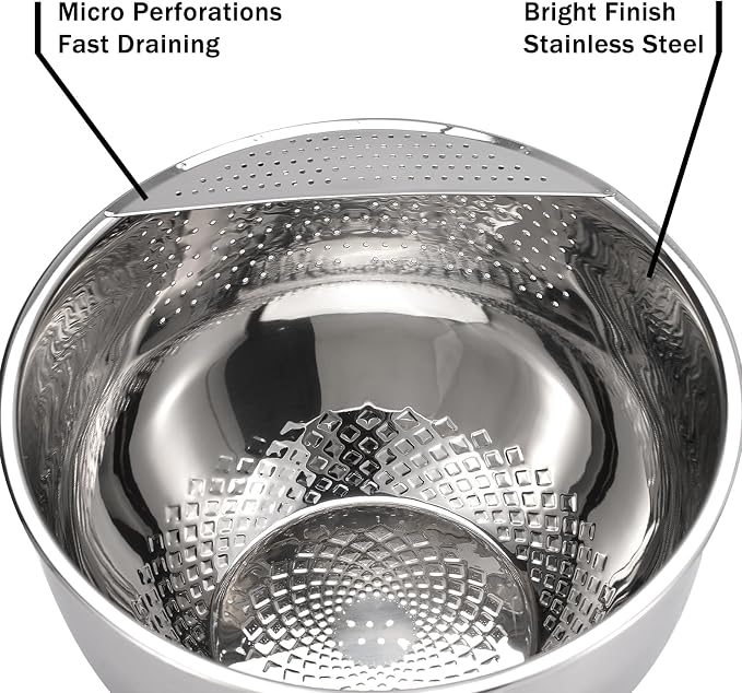 Rice Washing Bowl with Strainer Quinoa Washer Bowl, Stainless Steel Side - Image 4