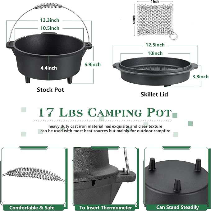 5QT Cast Iron Dutch Oven with Stainless Steel Scrubber, HaSteeL 2-In-1 - Image 2