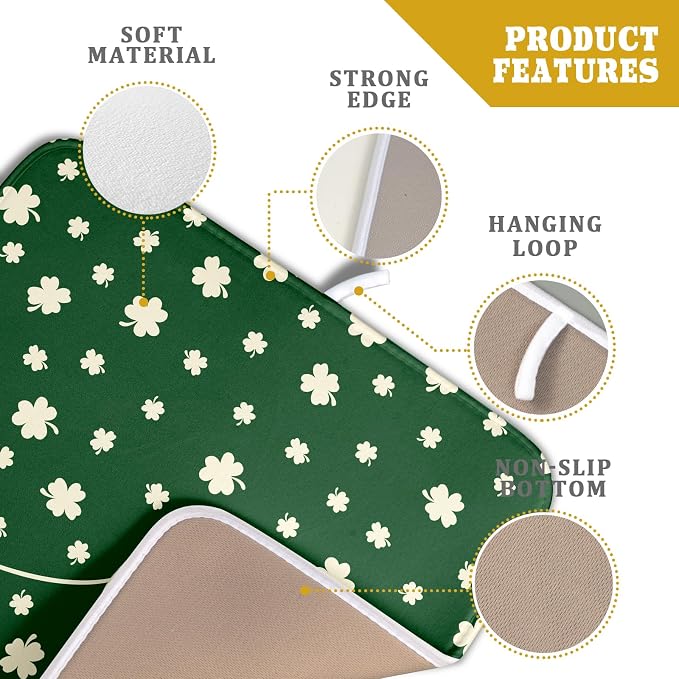 Giwawa St Patricks Day Dish Drying Mat Green Lucky Clovers Dish Drainer Mats - Image 4