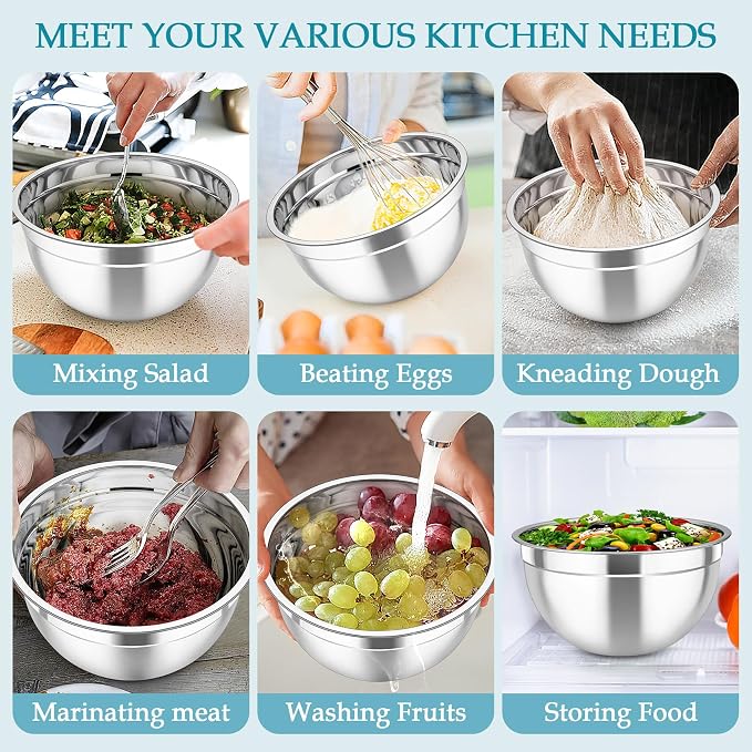 TeamFar Mixing Bowls, Stainless Steel Nesting Salad Bowls - Image 7