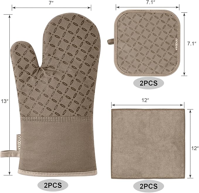 KEGOUU Oven Mitts and Pot Holders 6pcs Set, Kitchen Oven Glove High Heat - Image 2