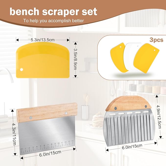 5 Pcs Bench Scraper, Bench Scraper Kitchen 2 Pcs Stainless Steel Dough Scraper - Image 2