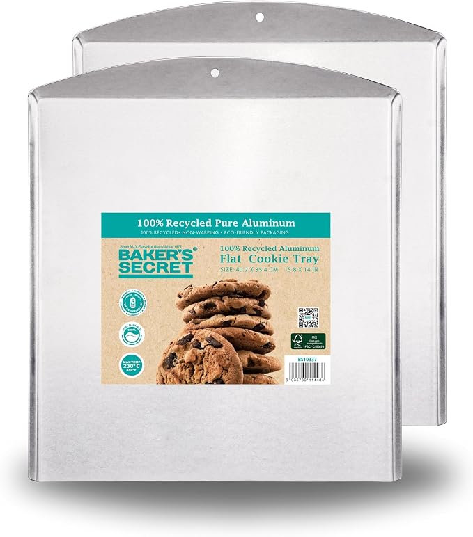 Baker's Secret Commercial Grade Natural Pure Aluminum 2pcs Cookie Sheet Flat 16" by BakersSecret
