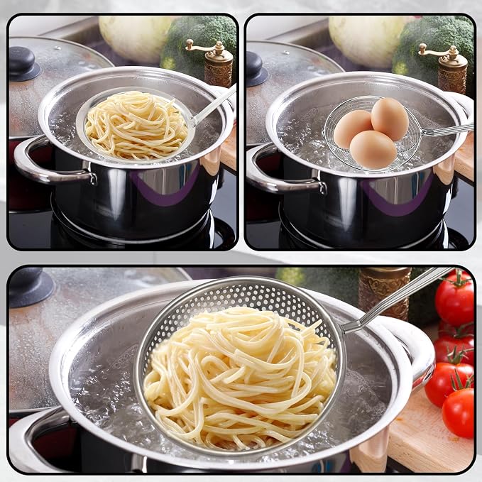Spider Strainer & Skimmer Spoon Set, 3-Piece Stainless Steel Ladle Metal Wire - Image 5