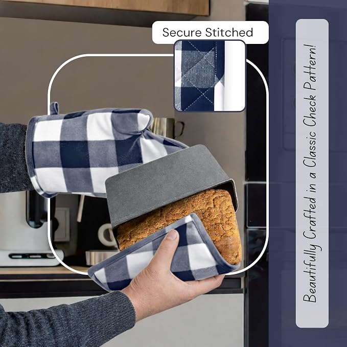 Native Fab Buffalo Plaid Check Oven Mitts and Pot Holders Set of 4, 100% Cotton - Image 3
