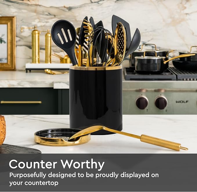 STYLED SETTINGS Black and Gold Utensil Holder - Image 3