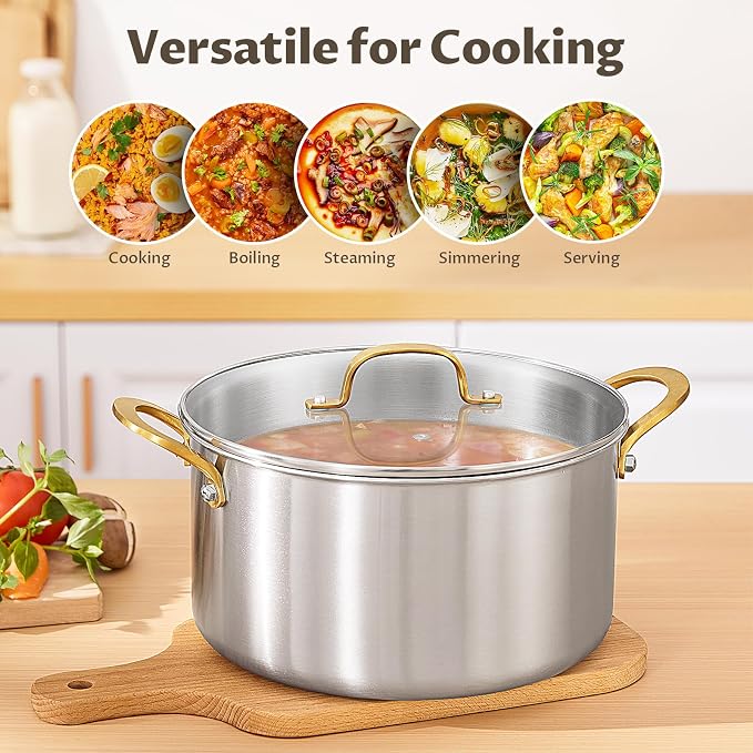 BEZIA 12 Quart 3-Ply Stainless Steel Stockpot, Soup Pot - Image 5