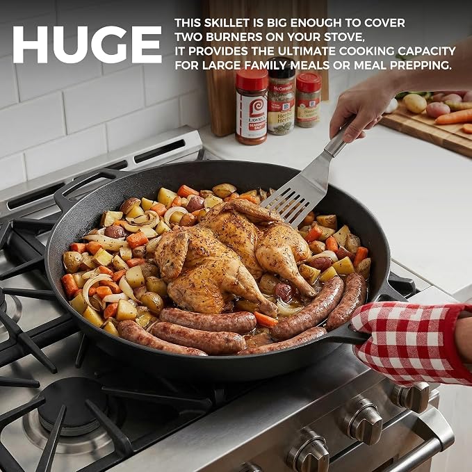 EDGING CASTING Pre-Seasoned Large Cast Iron Skillet 17 Inch, Dual Handle - Image 2