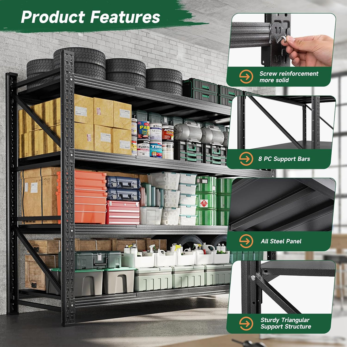 71.3" W Metal Storage Shelves,5000LBS Heavy Duty Garage Shelving