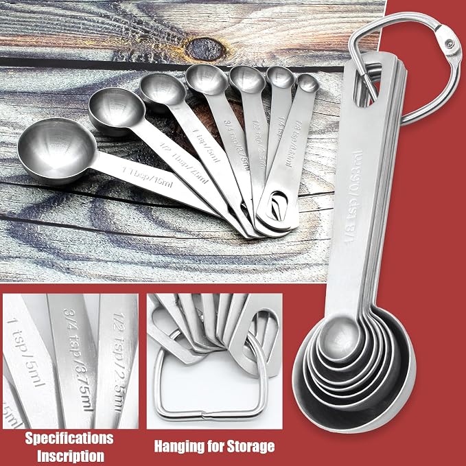 Luomorgo 7 Pcs/Set Measuring Spoons Set, Stainless Steel Measuring Spoons & - Image 4