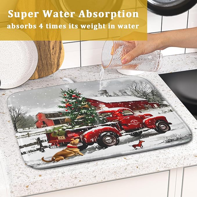 Christmas Red Truck Dish Drying Mat - Image 7