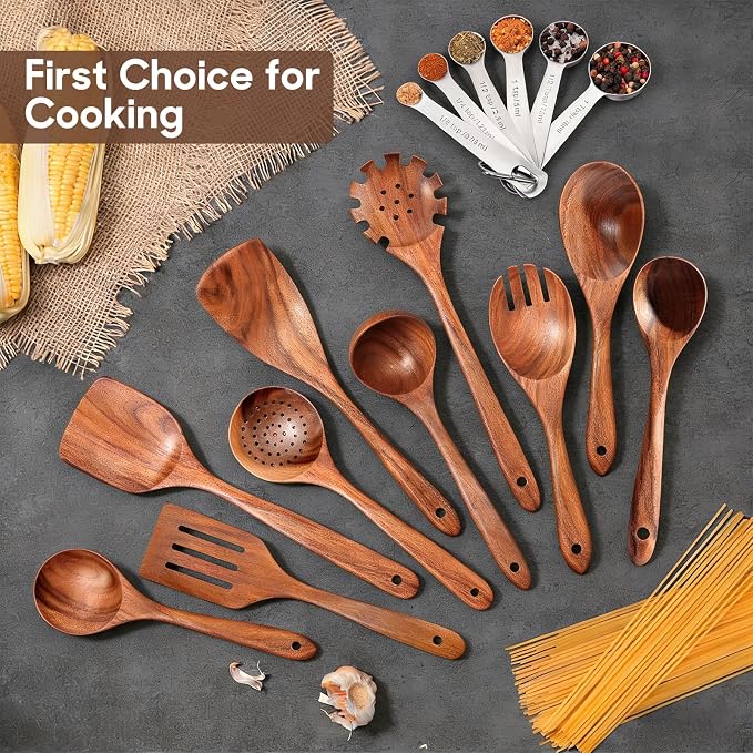 Spardar Teak Wooden Spoons for Cooking, Salad Spoon, - Image 6
