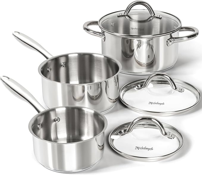 MICHELANGELO Saucepan Set 6pc, 18/10 Stainless Steel Saucepans by Michelangelo
