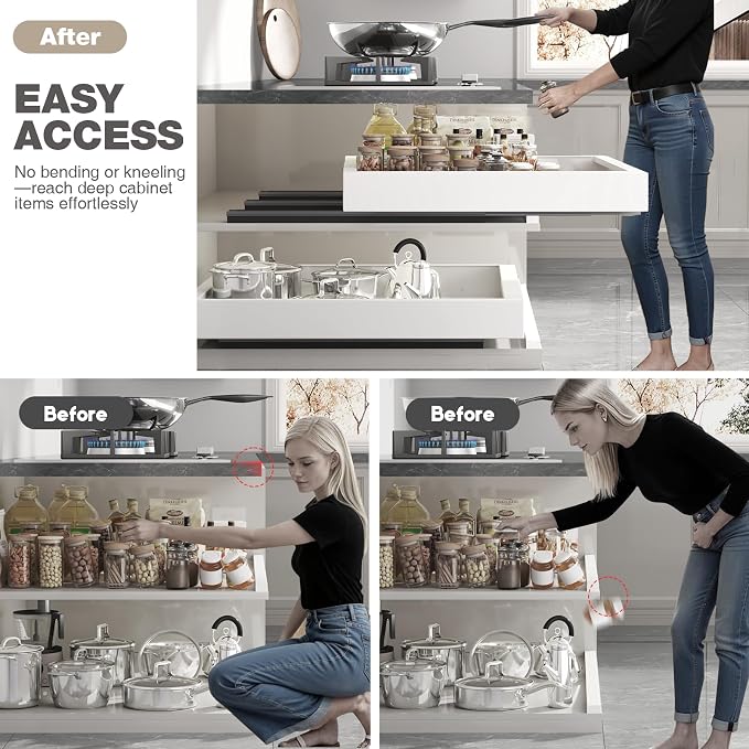 Seinloes 2 Pack Pull Out Cabinet Organizer 24" Deep, Full Extension 3 Slide - Image 5