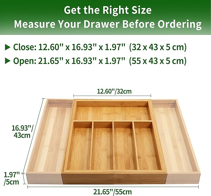 VaeFae Premium Bamboo Drawer Organizer, Expandable Silverware Drawer Organizer - Image 3