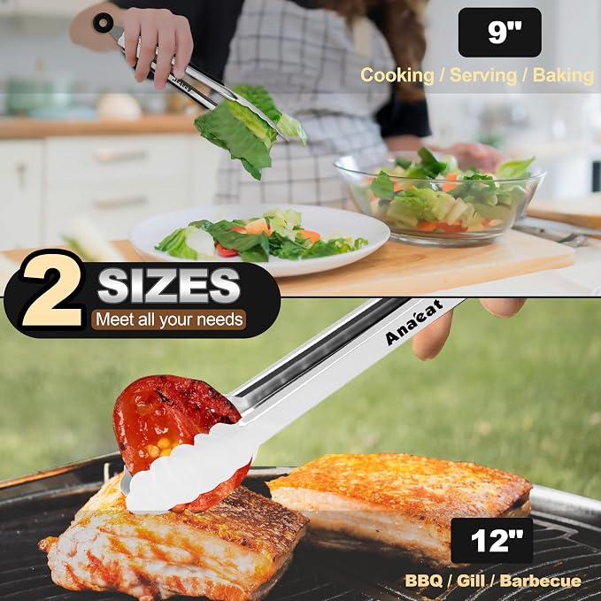 Anaeat Premium Stainless Steel Kitchen Tong Set of 2 - Image 3