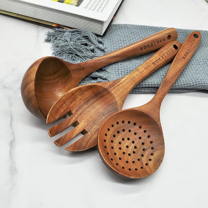 GreyWooden Kitchen Utensil Set, 100% Natural Teak Wooden Spatula - Image 4
