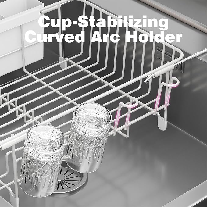 Dish Drying Rack in Sink: Expandable, 3-Slot Utensil Holder, Anti-Slip Handle. - Image 5