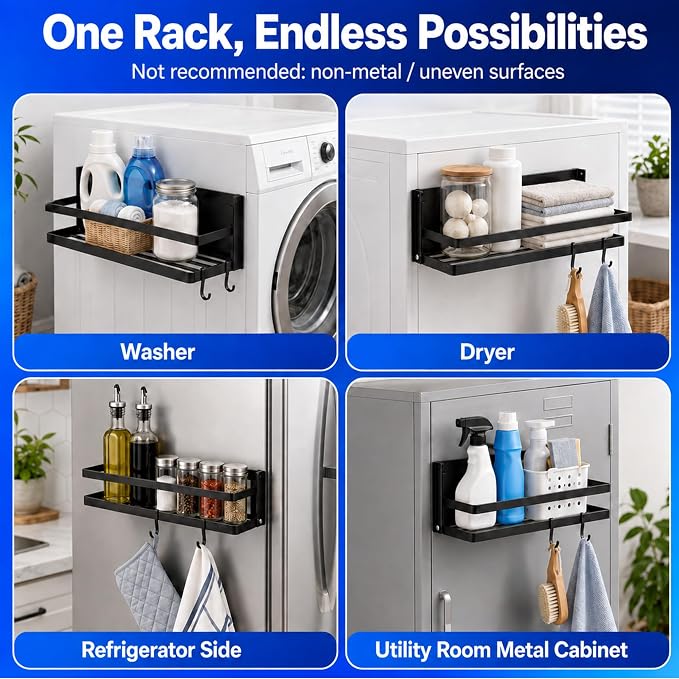 Magnetic Shelf for Washer Dryer, Foldable 2 Tier Metal Organizer Rack - Image 6