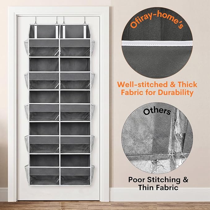 Over the Door Organizer 5 Tiers, Extra Large Behind Door Storage of 10 - Image 7