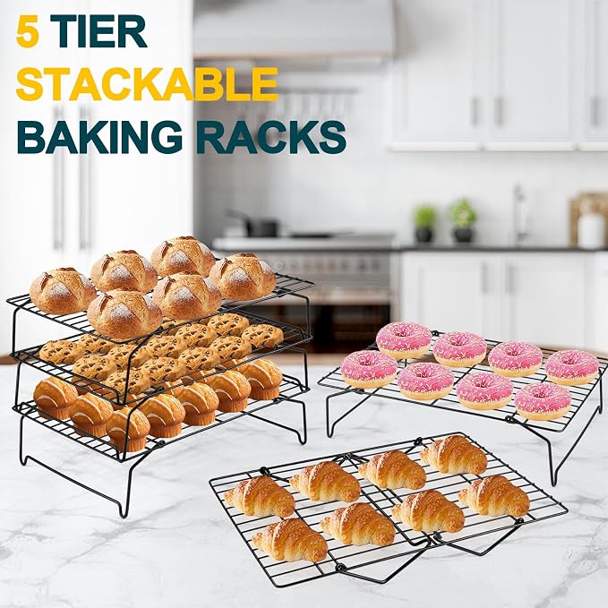 P&P CHEF Cooling Rack, 5-Tier Stainless Steel Stackable Baking Cooking Racks - Image 4
