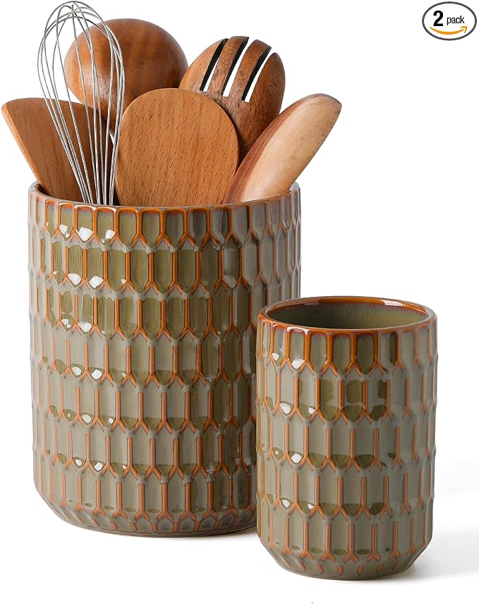 Utensil Holder, 7.5"+5.3" Ceramic Kitchen Utensil Holder by Artebake