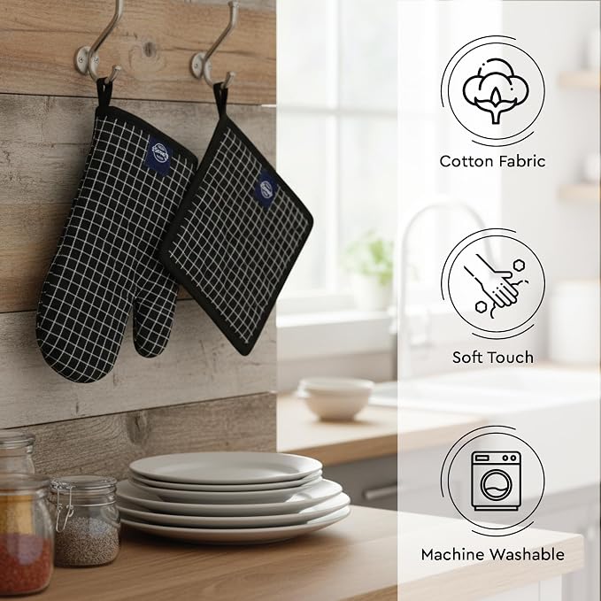 Encasa XO Heat Resistant 100% Cotton Oven Glove & Potholder Set - Image 3