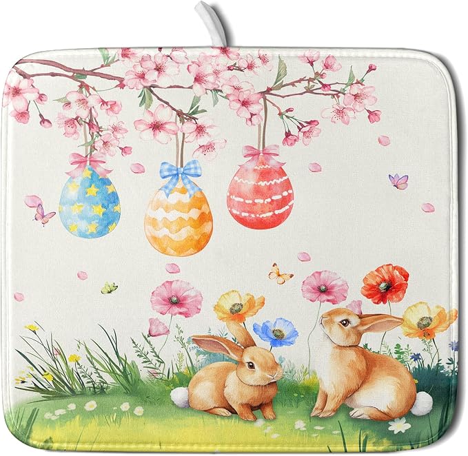 Giwawa Easter Bunny Dish Drying Mat, Spring Rabbits Eggs Hunt Dish Drainer Mats by Giwawa