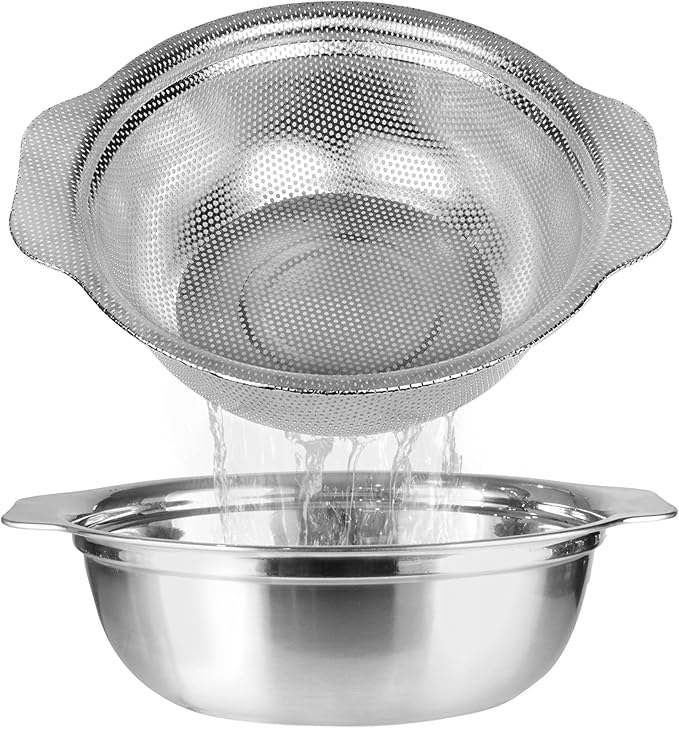 Stainless Steel Colander for Kitchen, 2.5QT Rice Washer Strainer by POPGRADE