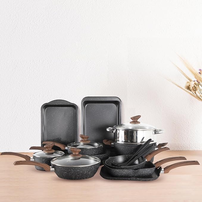 DishDelight 17 Piece Pots and Pans Set Non Stick, Nonstick Induction Granite - Image 9