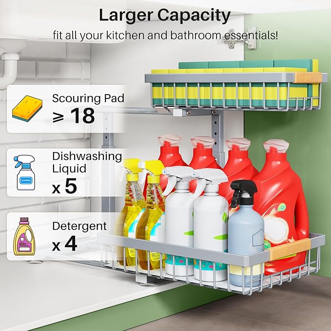 Kitstorack Under Sink Organizer, 2 Tier Under the Sink Storage, Slide out Pull - Image 3