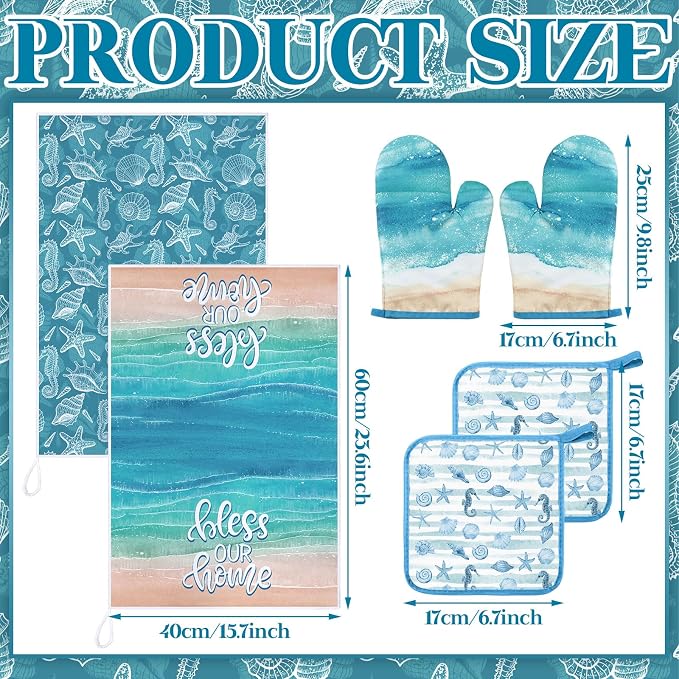 Leinuosen 6 Ocean Kitchen Towels Kitchen Decor and Accessories Set Floral Plant - Image 3