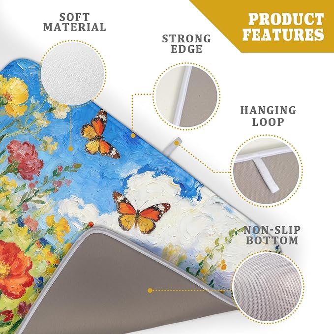 Cute Floral Dish Drying Mat for Kitchen Counter 18x24, Spring Summer Decorative - Image 4
