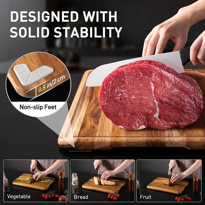 Teak Wood Cutting Board for Kitchen 13inch Charcuterie Board Serving Heavy Duty - Image 6