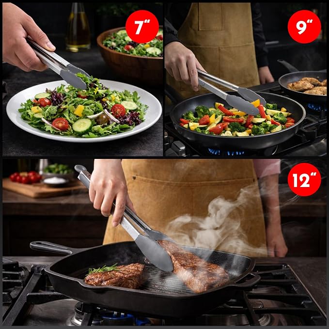 Kitchen Tongs with Silicone Tips Set of 3 Heat Resistant Tongs - Image 7